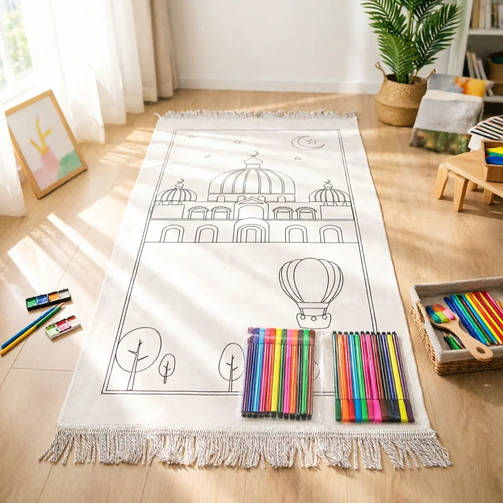 Muslim Prayer Rug Kids Prayer Rug Drawing Mat 2 Boxes Watercolor Pens Set