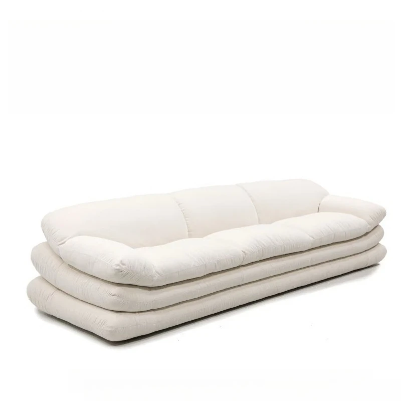 

Solar sun sofa cotton and linen fabric three-person straight row designer wabi sandy wind replica sofa