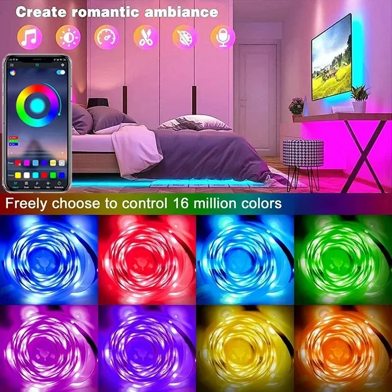 RGB Led Strip Lights 5m 10m 20m 30m Led Room Light with APP Control Flexible Ribbon Luces Led Tape for Room Bedroom Decoration