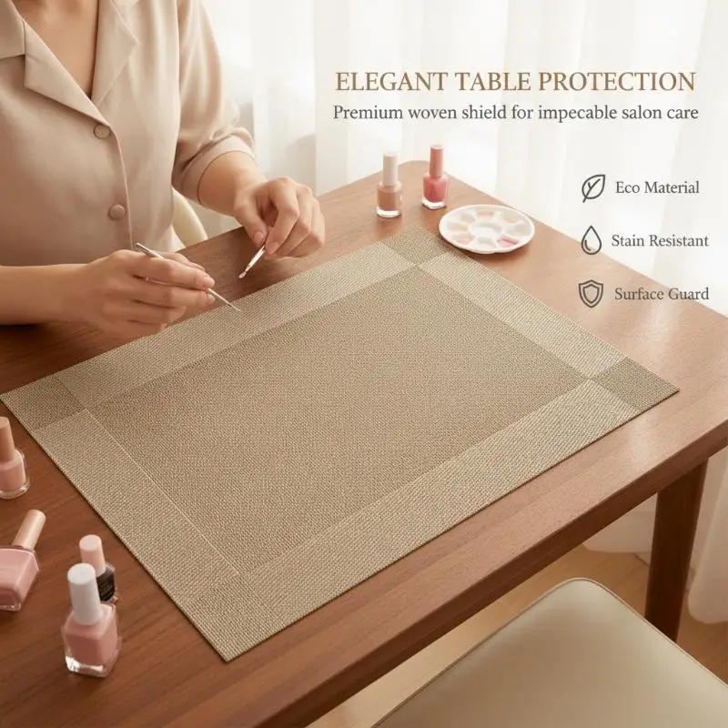 1Pcs 45*30cm Nail Art Table Mat, Foldable Nail Art Hand Rest Pad, Woven Nylon Hand Rest Waterproof Manicure Pad Accessories Tool
