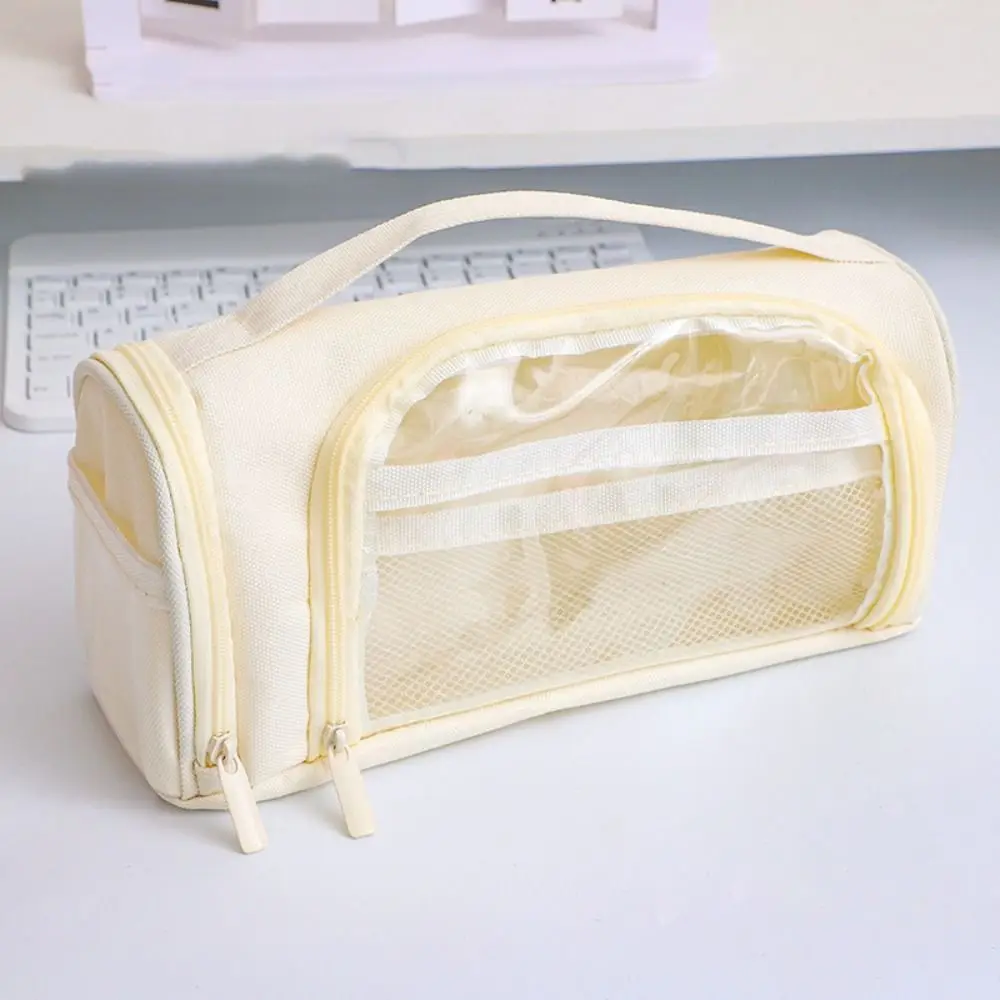 Canvas Transparent Pencil Case Organizer Dirt Resistant Large Capacity Pencil Bag Korean Style Simple Zipper Pencil Case