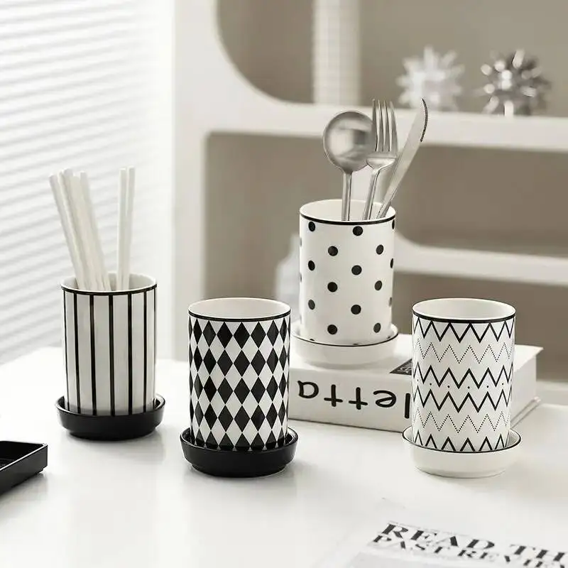 

European Ceramic Spoon Fork Household Drain Rack Chopsticks Storage Box Tableware