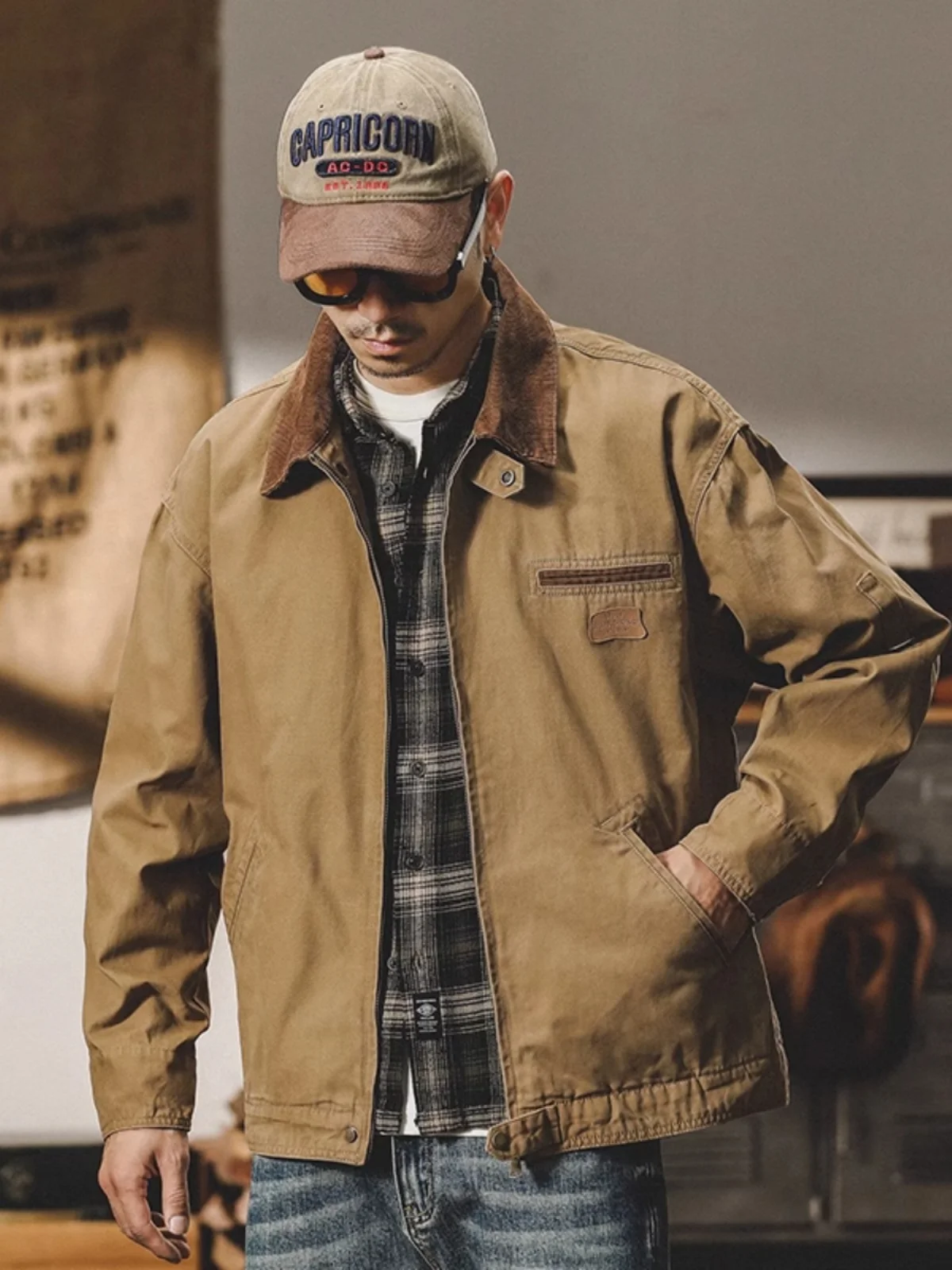 

Large Size 300 Pounds American Classic Workwear Jacket Men's Spring Autumn Canvas Outdoor Casual Hunting Coat