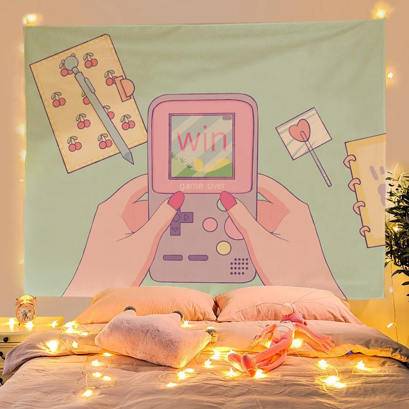 VIKAMA Cute Cartoon Pink Camera Tapestry Wall Hanging Bedroom Indoor Home Wall Decoration