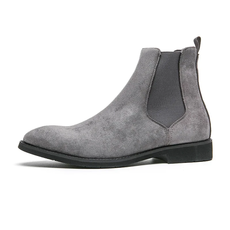New Gray Chelsea Boots for Men Faux Suede Flock Business Mens Short Boots Ankle Boots for Mens with Size 38-48