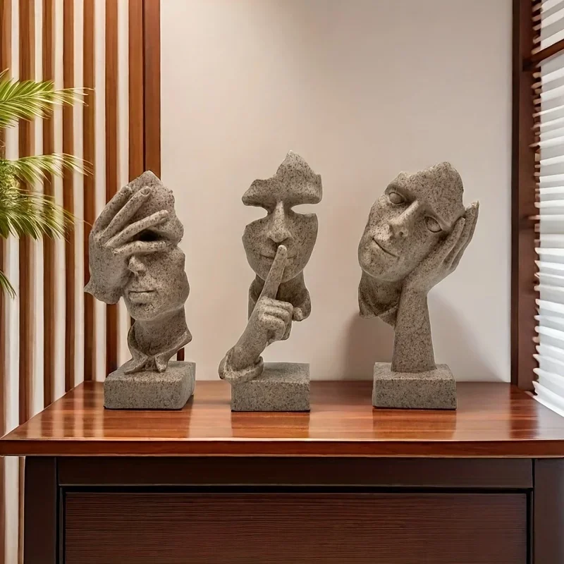 European-style decorative crafts featuring simple, abstract human masks3Set，Office living room sculpture art decoration