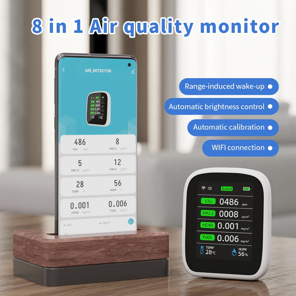 Imagem -05 - Portátil Wifi Qualidade do ar Tester Pm2.5 Co2 Poluição do ar Analisador Temperatura Umidade Teste Medidor App Controle Sensor Infravermelho