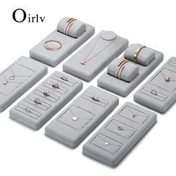 Oirlv Light Grey Microfiber Jewelry Display Set for Earring Ring Necklace Bangle Shop Trays Counter Jewelry Display Props