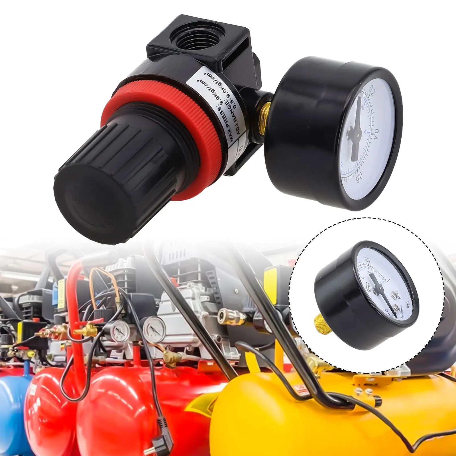 Air Compressor Compressed Air Pressure Regulator With Pressure Gauge 1/4NPT Port For Regulator, Air Pressure for 20 to 100 PSIG