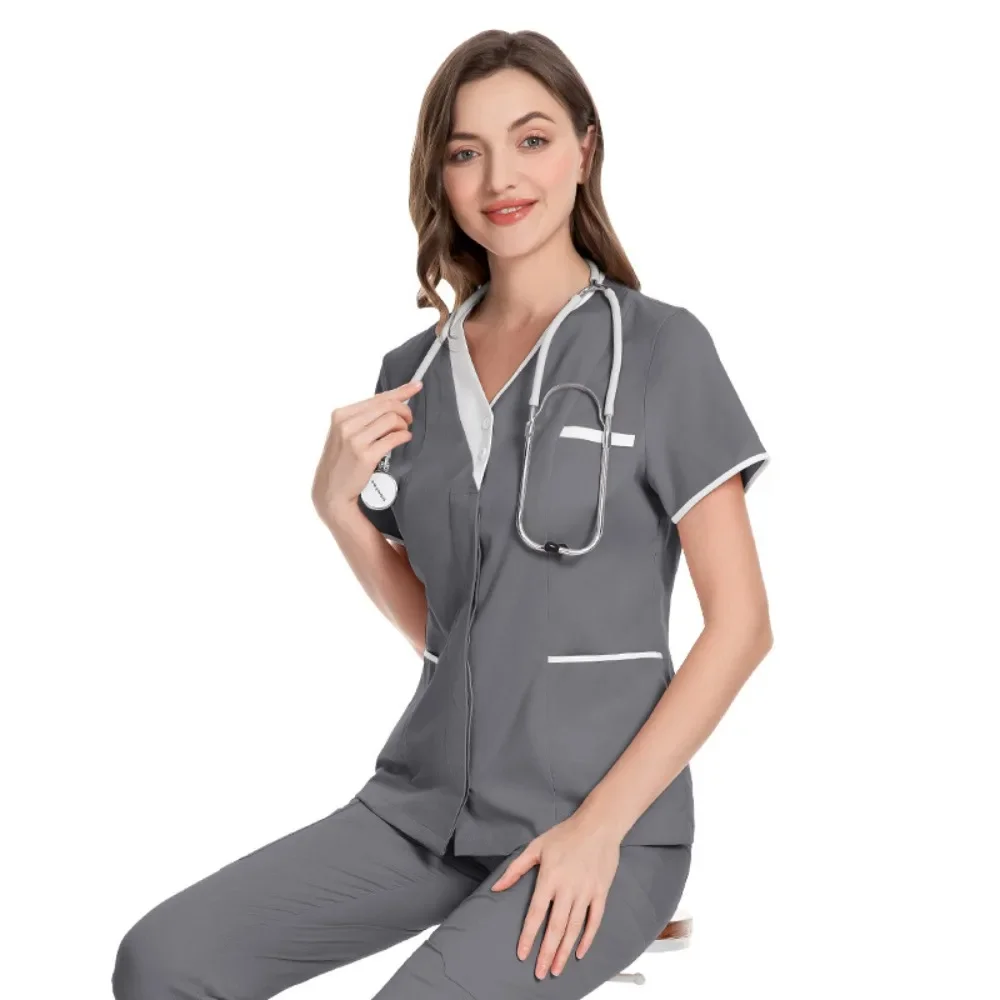 

Clothing Beauty Salon Work Clothes Doctor Short-sleeved Tops V-neck Nurse Female Nursing Technician