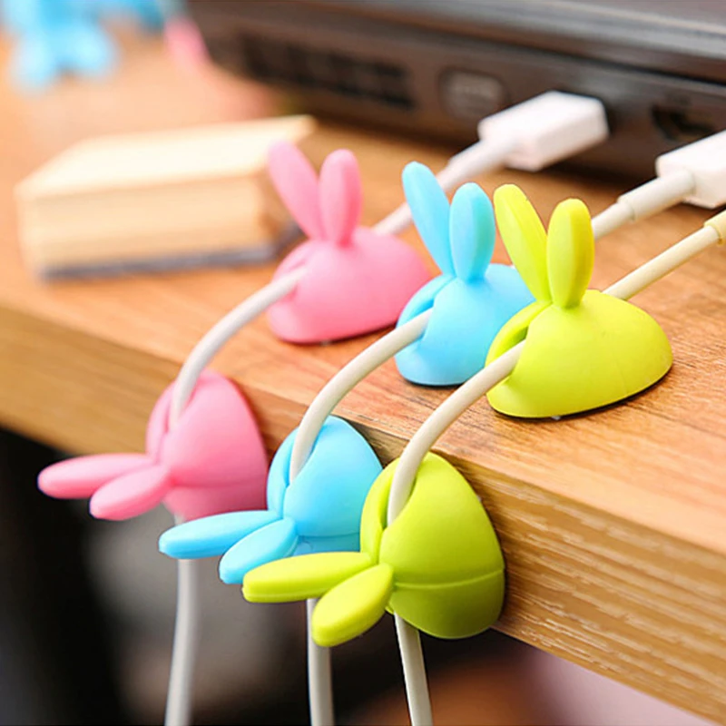 4PCS Universal Car Dashboard Cable Fixer Charger Cable Manager Cute Bunny Ear Clasp Clip Wire Winder Holder Auto Accessories