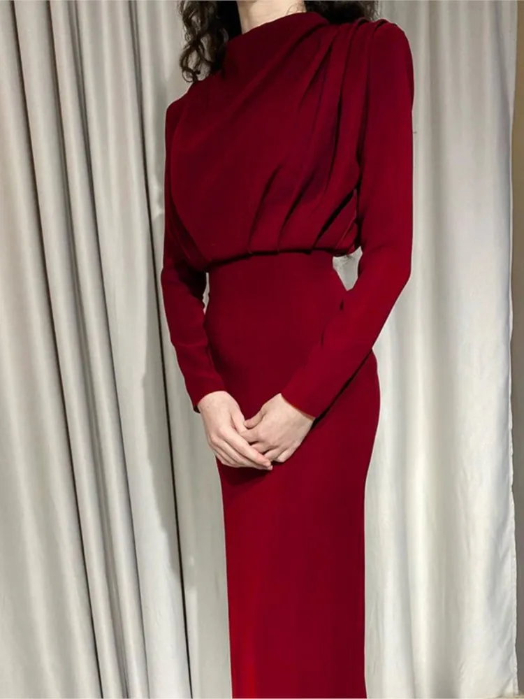 Women's New Autumn Dress Solid Color Long-sleeved Slit Hip-covering Dress Fashionable Temperament Slimming Dress For Women