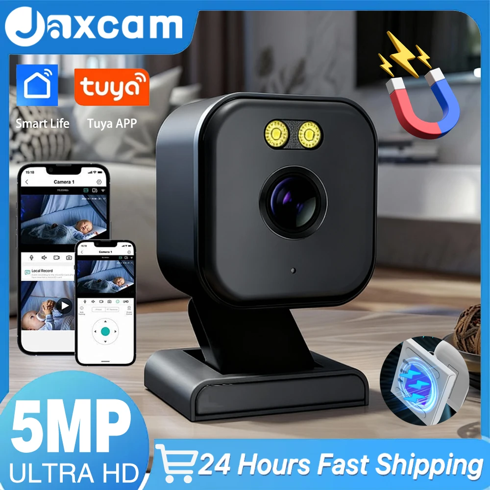 

Умная мини-камера Tuya Smartlife 5 МП с ночным видением, двусторонней аудиосвязью, магнитным креплением, Wi-Fi, датчиком движения и встроенной сиреной для дома, облачное хранилище