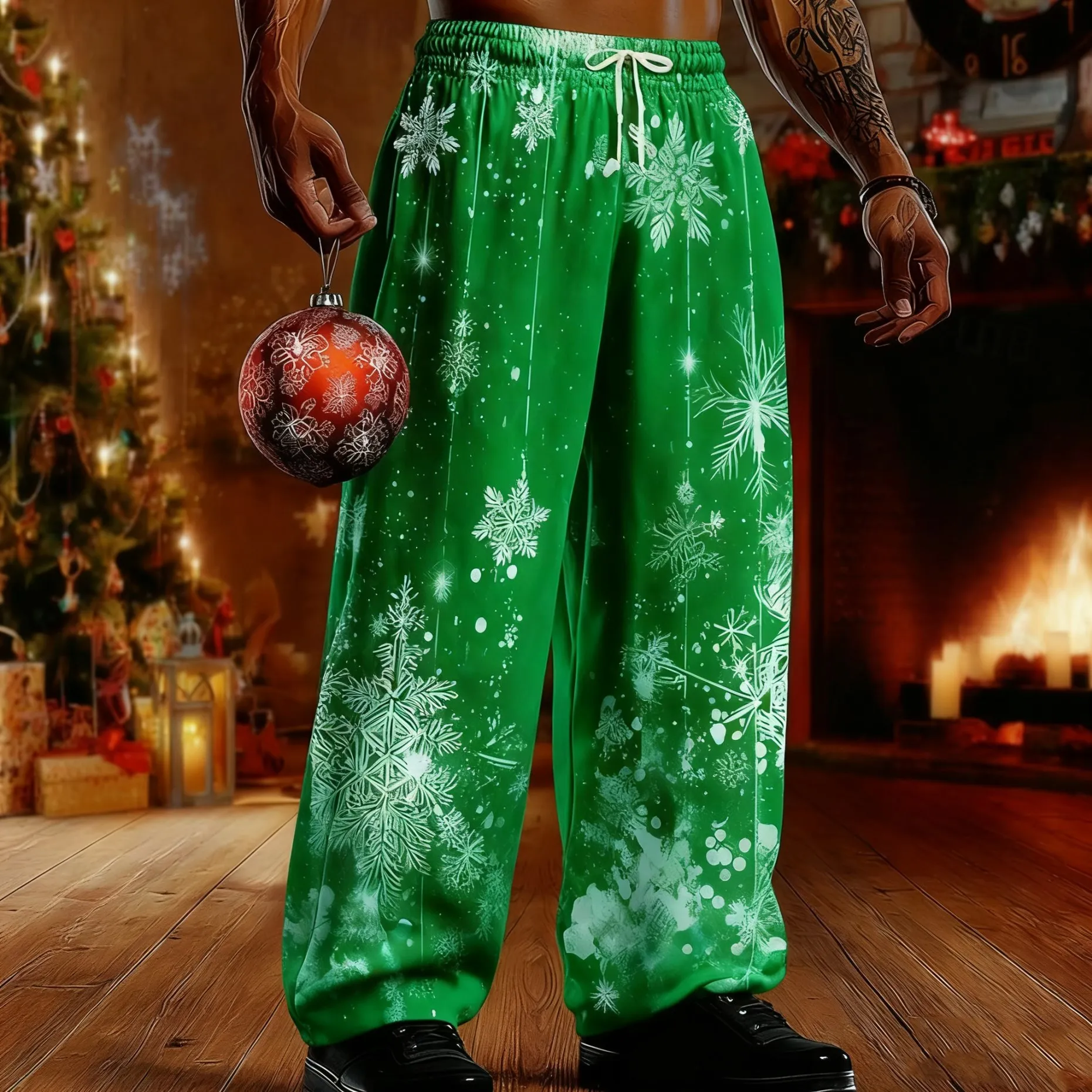 سروال حفلات بطابع عيد الميلاد، مناسب للخريف والشتاء، سروال مطبوع ثلاثي الأبعاد لأحداث حفلة عيد الميلاد #3