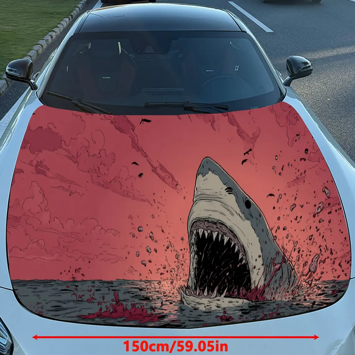 Car Decals Shark Attack with Bloody Splash Car Hood Sticker, Waterproof Self - Adhesive Vinyl Graphics Decals, Decorative Protec