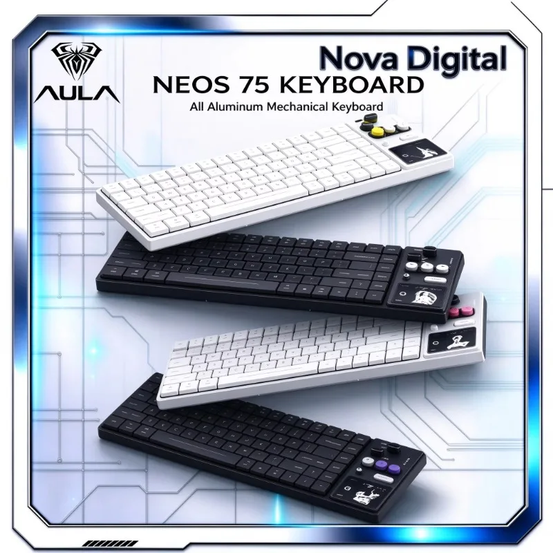 AULA Neos75 Tri Mode Wireless Mechanical Keyboard Aluminum Low Profile Hot Swap Gasket Metal Keycaps Smart Wake WIN Gamers
