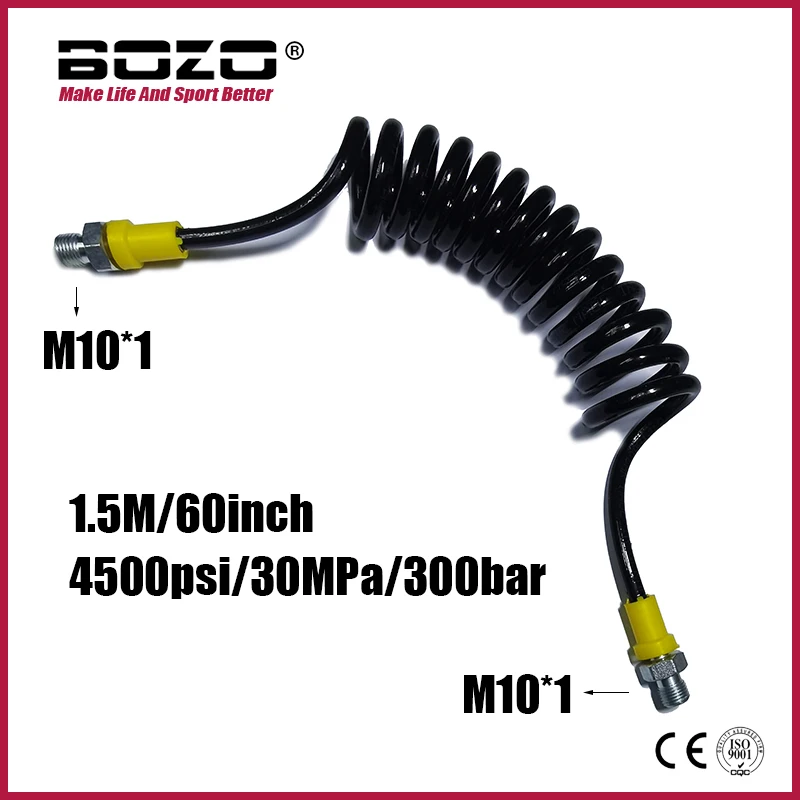 High Pressure 150cm/60inch Coiled Remote Line Microbore Charging Hose 30Mpa/4500psi M10*1 Pneumatics Air Refilling