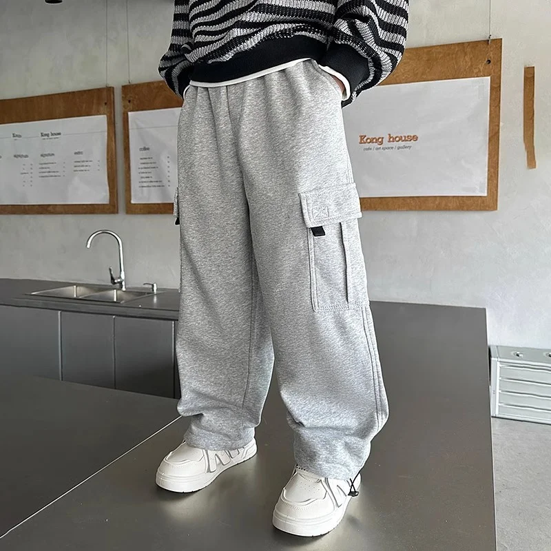 Pants Boys Work Pants Spring Kids Wide-leg Trousers Autumn Fashion Thin Straight Pants Teen Casual Loose Simple Sweatpants