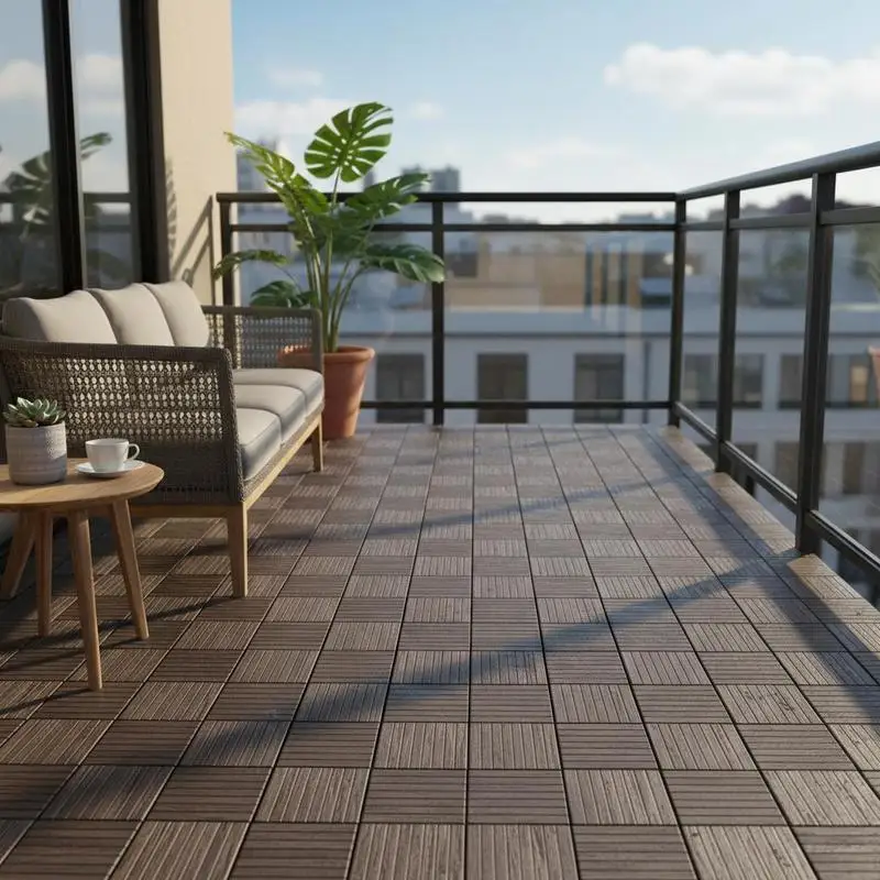 

Composite Paver Blocks 12"x12" 54 Pack For Porch Poolside Balcony, All Weather Use Dark Brown Square Plastic Patio Floor Covering 54 sq. ft Snap-on Installation Outdoor Walkway Tiles