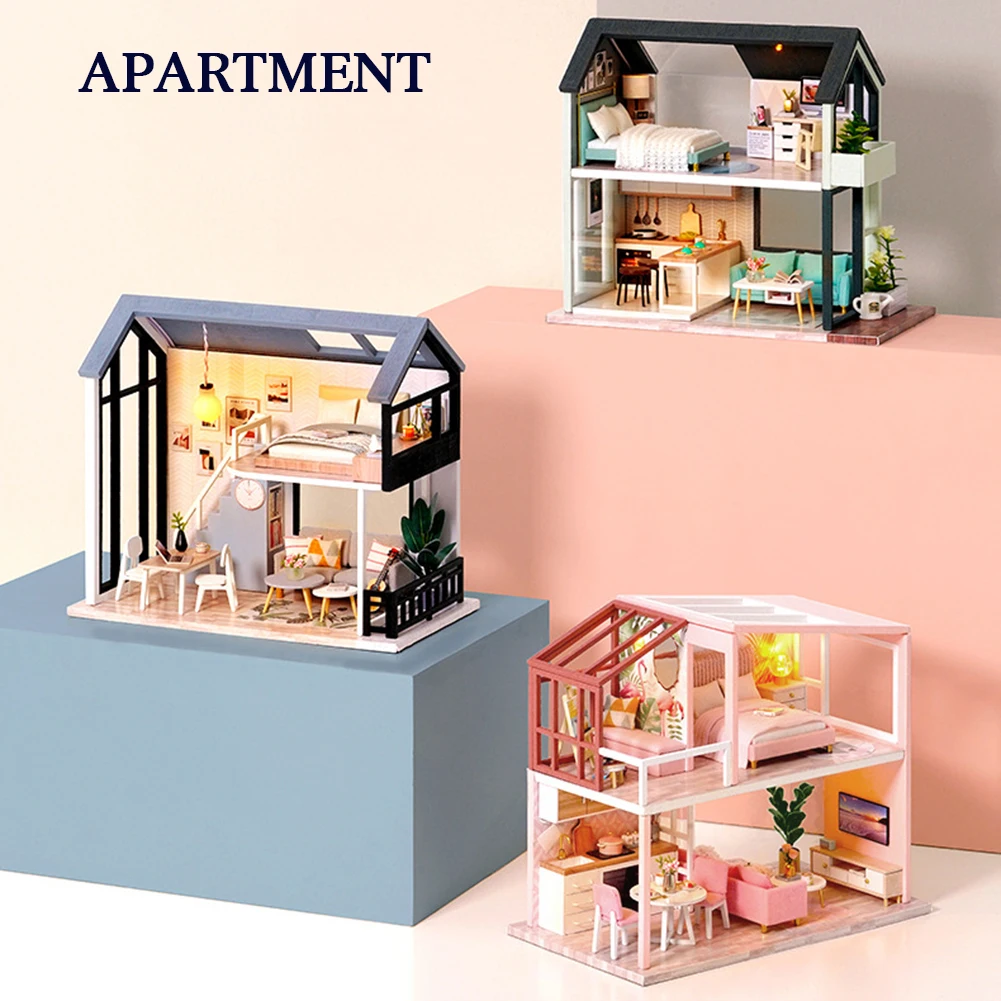 

Diy Miniature Dollhouses Mini Villa Kit Roombox Little Houses Model Wooden Toys For Children Christmas Gifts Mini Furniture