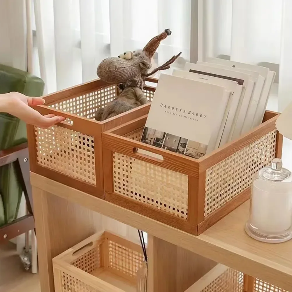 Vintage Rattan storage Box Multifunction Organizers Books Snacks Fruit Cosmetics Organizers Storage Woven Baskets