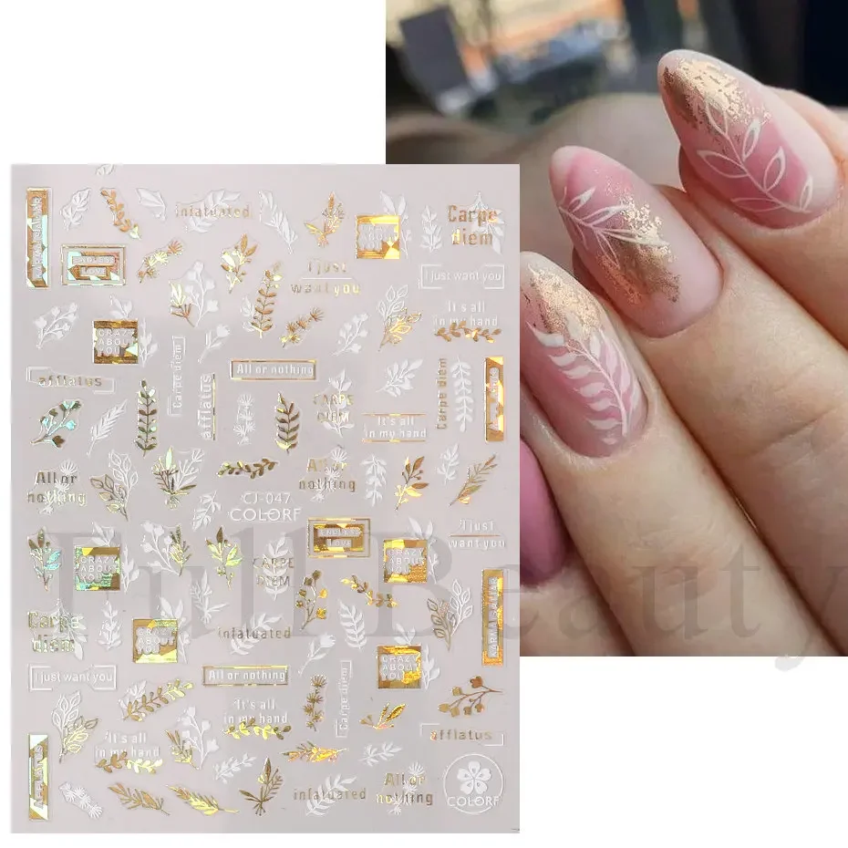 Gold Leaves 3D Nail Stickers Decals Foil Summer Spring Liner Geometric Flower Nail Tattoo Polish Sliders Manicure JICJ046-054