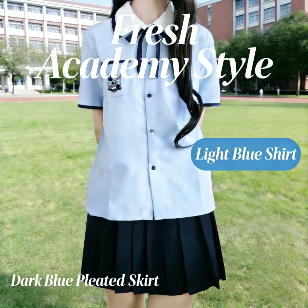 

Women Summer JK Uniform Shirt Set, Preppy Style Short Sleeve Top, Class & School Outfit For High School Students Graduation Wear