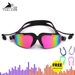 Gafas de natación profesionales para hombre y mujer, lentes de silicona antivaho, Multicolor, ajustables, con tapones para los oídos