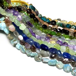 LUOMAN XIARI 천연 칩 보석 스톤 비즈 옥 스모키 쿼츠 Larimar 자수정 아쿠아 마린 쥬얼리 만들기 DIY 팔찌 8x10mm