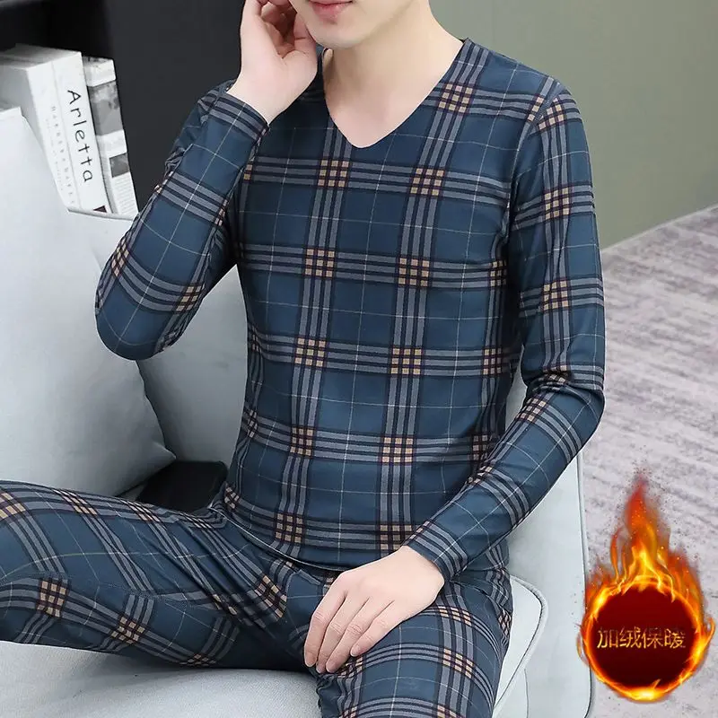 겨울용 보온 내의 세트 프라이머 고급 독일산 벨벳 무봉제 브이넥 롱존스 신상 방한 잠옷 남성용 수면복