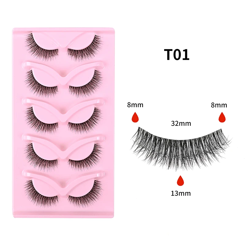 رموش زائفة أنيمي رمش 5 أزواج الشيطان الصغير رمش يوم طبيعي ماكياج مانغا رمش حزام شفاف رمش