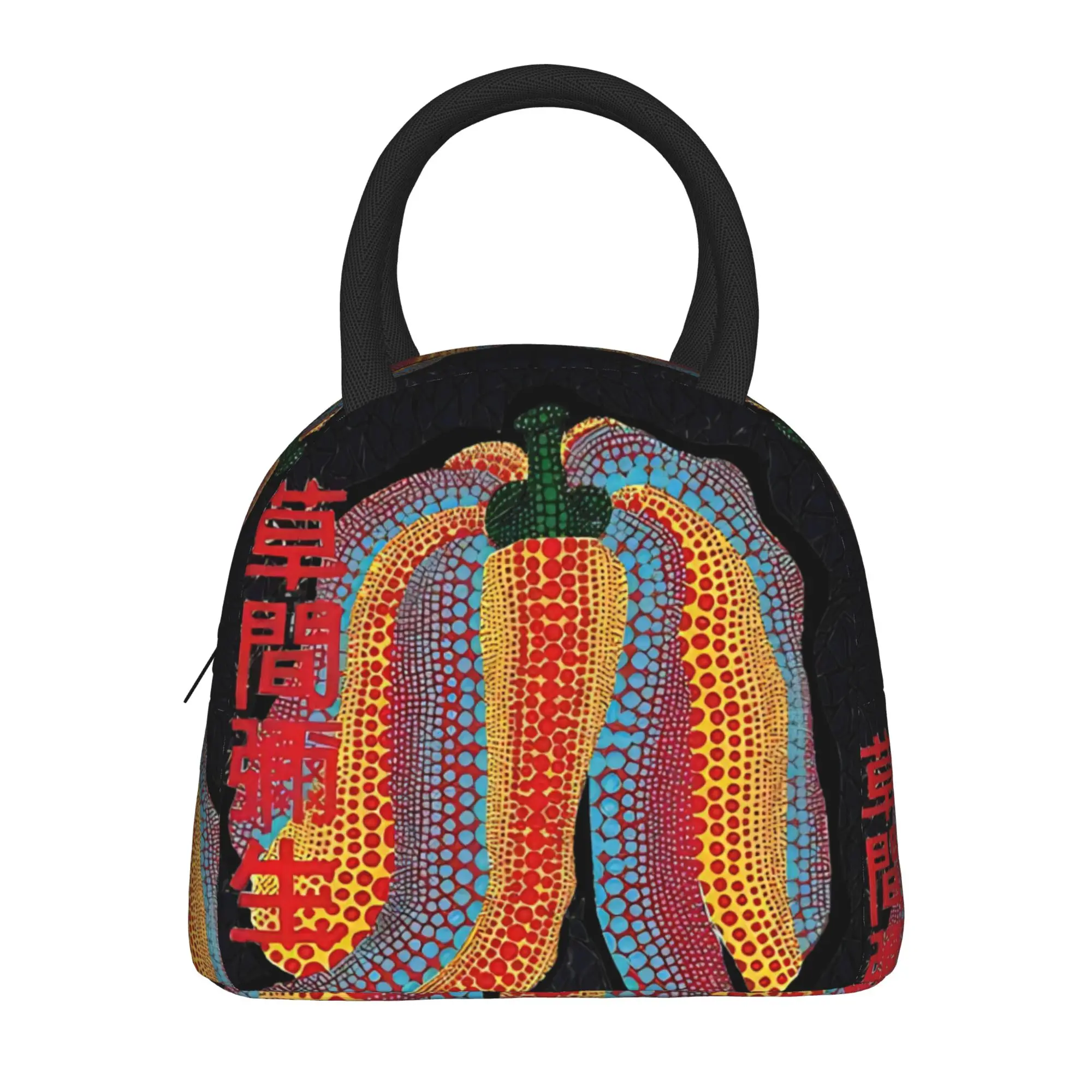 Yayoi Kusama Abstract Face Lunch Bag Japanese Artist Cute Lunch Box Travel Convenient Tote Food Bags For Women Oxford Cooler Bag