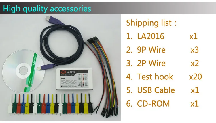 Kingst LA2016 analizator stanów logicznych USB maksymalna częstotliwość próbek 200M, 16 kanałów, próbki 10B, MCU, narzędzie do debugowania FPGA, oprogramowanie w języku angielskim