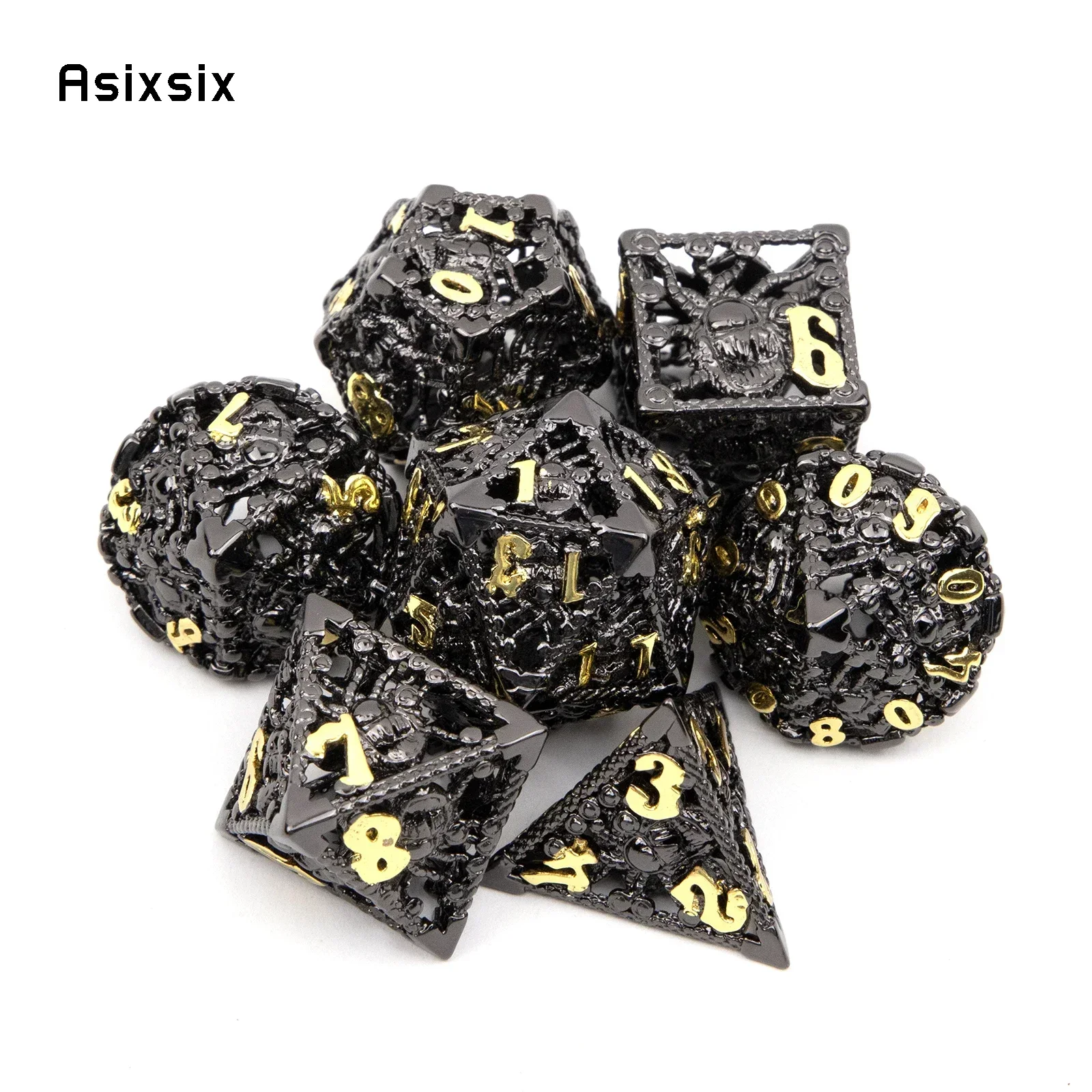 

7 Pcs Golden Black Octopus Metal Dice Hollow Metal Polyhedral Dice Set Suitable For Role-Playing Dice PropBoard Game Gift