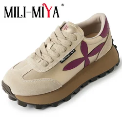 MILI-MIYA New Arrival Classic Slope Heel Thick Sole Non-Slip Round Head Women Cow Suede Sneakers Mixed Color Handmade For Ladies