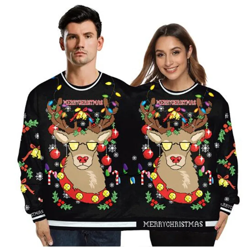 Christmas Sweater holiday spoof 3D digital printing couples two-piece double sweater loose lovers Funny Autumn Winter Clothing