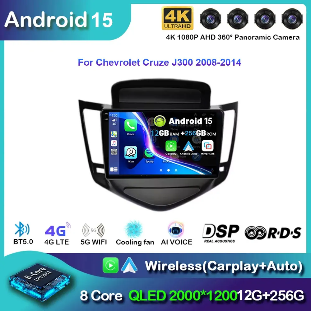 

Android 15 Carplay Auto 2K Screen Car Radio Multimedia Player For Chevrolet Cruze J300 2008-2014 Autoradio Stereo 2din Head Unit
