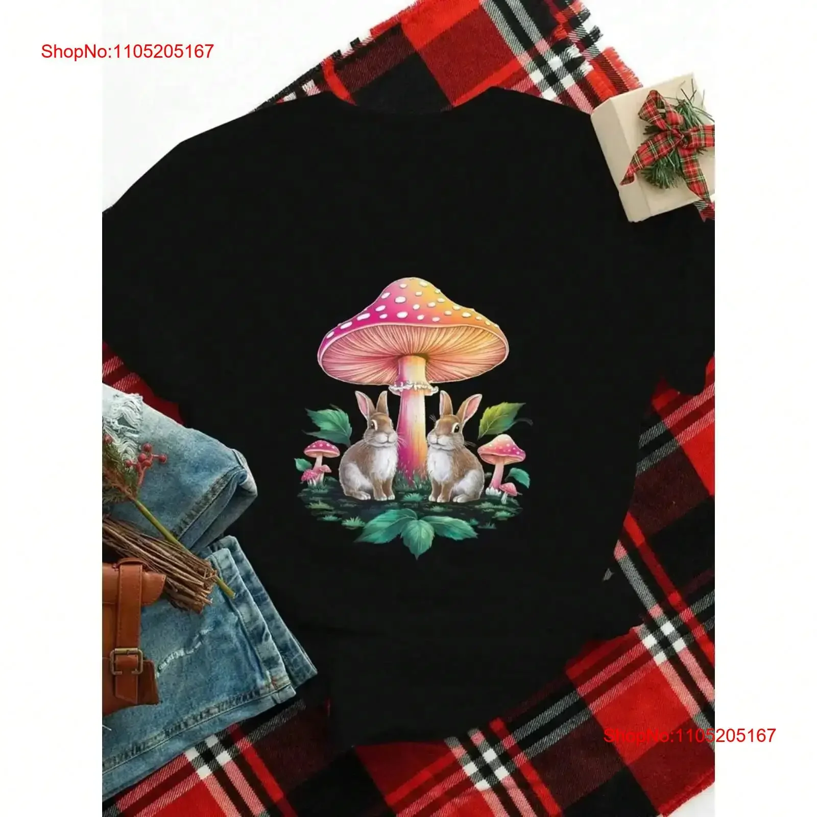 

100% хлопковая футболка с милым кроликом и грибным узором, винтажный стираный топ для повседневной носки, мягкая слегка дизайнерская одежда