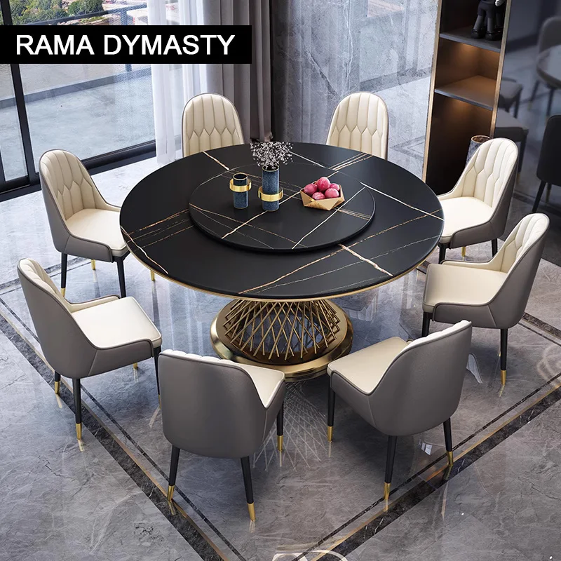 Light Luxury Marble Dining Table Household Small Rock Slab Round Table Modern Simple With Turntable Round Dining Table