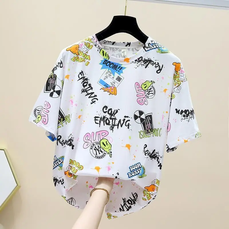 98% Cotton T Shirts Women Fashion Deisgn Cute Printed T-shirt Casual Loose O-Neck Short Sleeve Tops Summer Trend Thin Tshirt