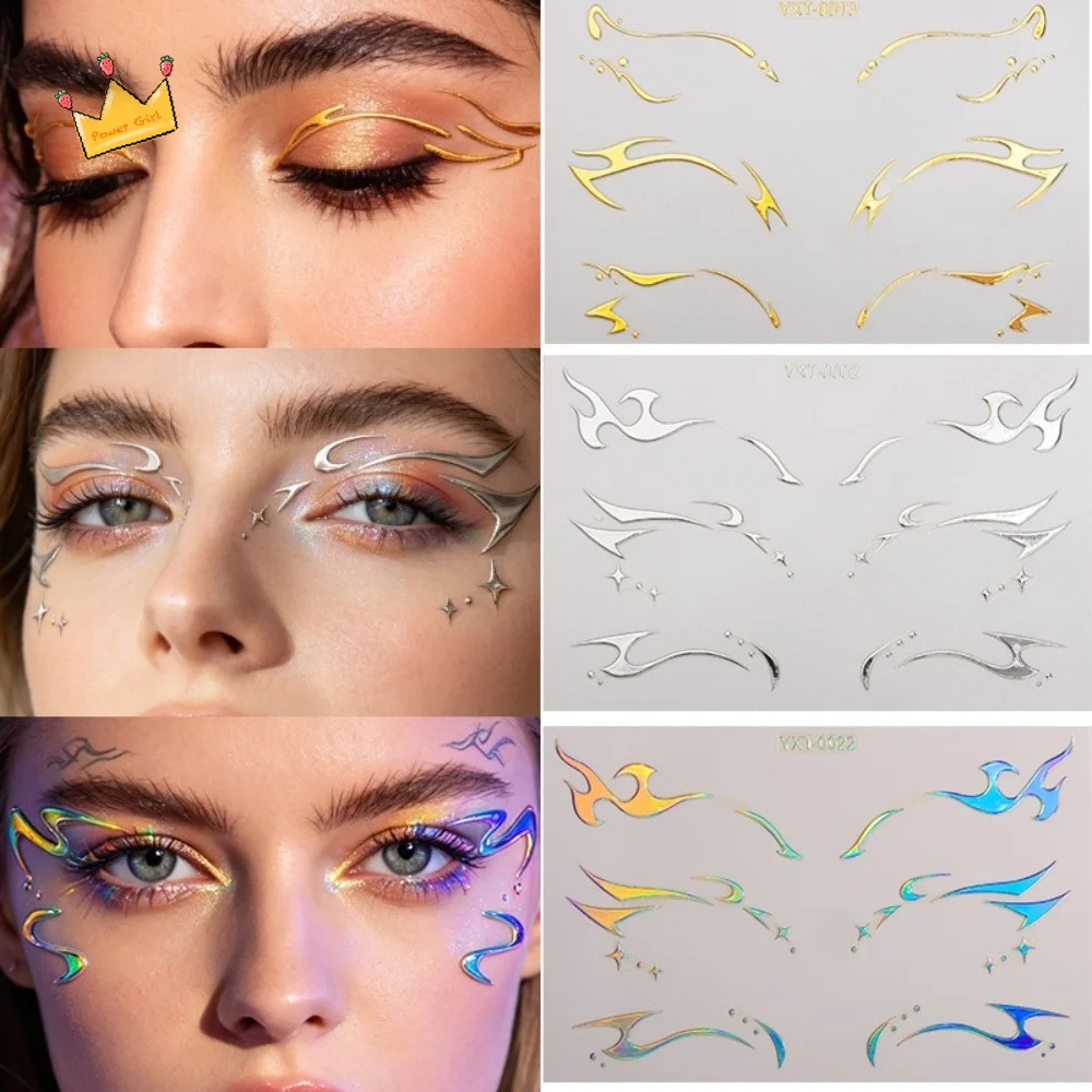 

10 PCS Waterproof Eyeliner Eyebrows Tattoo Stickers Glitter Aurora Laser Eye Make-up Stickers Silver Gold