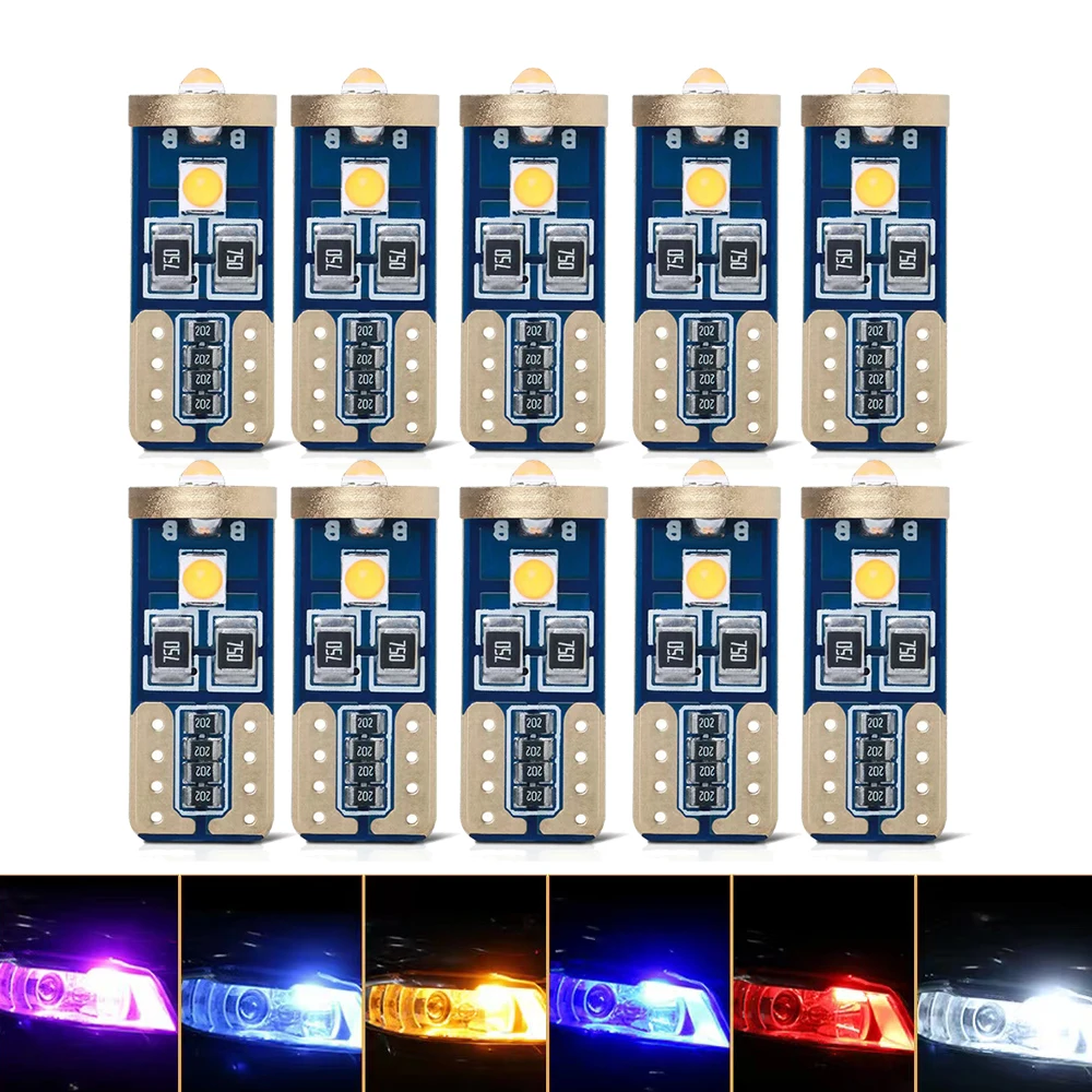 

10x W5W T10 Led Bulbs Canbus 3030 3SMD 3D Car Interior Dome Reading License Plate Light Signal Lamp White Red Yellow Ice Blue