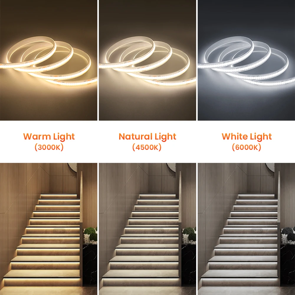 IP68 Waterproof COB LED Strip Light 12V 24V Flexible Tape Led Ribbon for Room 320LEDs/m High Density High Bright Linear Lighting