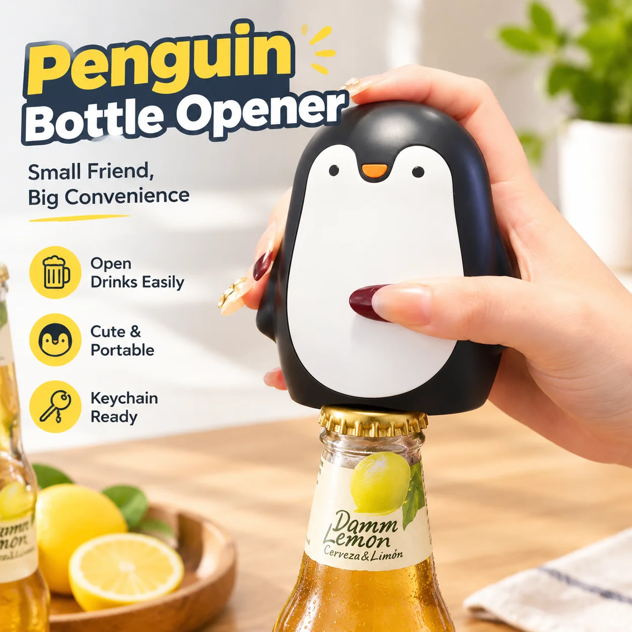 Penguin Bottle Opener Cute Cartoon Portable Can Opener Keychain for Beer Beverage Home Kitchen