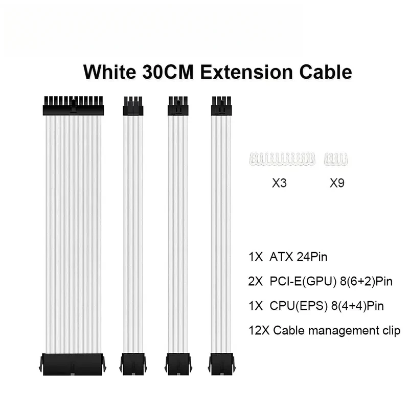 CHJATX 24PIN GPU PCI-E 8PIN RGB Colorful Module Cables Computer 18AWG PSU Power Supply Extension Cable Kit