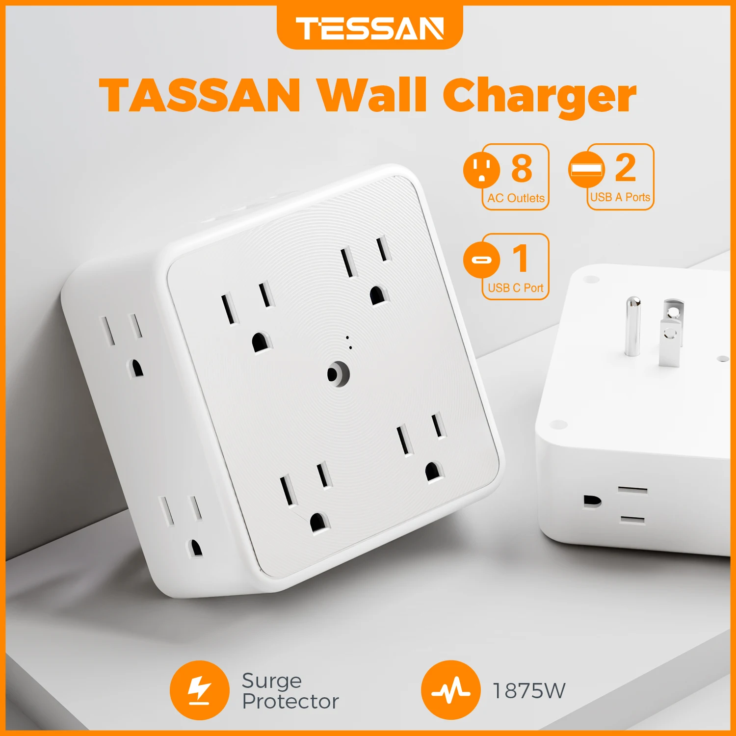 TESSAN Multi Outlet Splitter with 8 AC Outlets & 3 USB (1 USB C) Surge Protector Multi Outlet Extender for Home Office Dorm