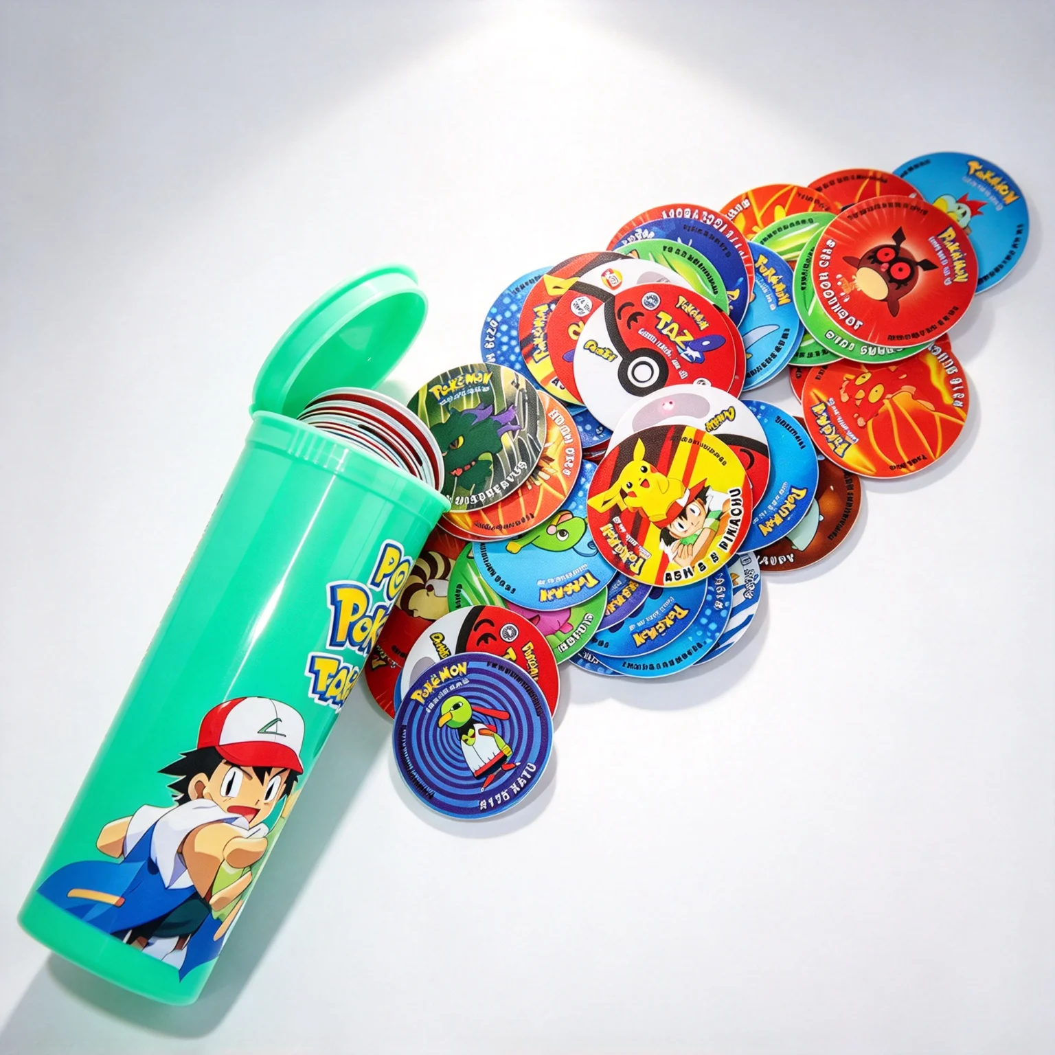 Zestaw kolekcjonerski Lote De Tazos Bottled Porta Polemon 1./2. generacji, seria 169/100 szt., Tap, Milkcaps, Pogs, Chaps, Chipitaps, karty