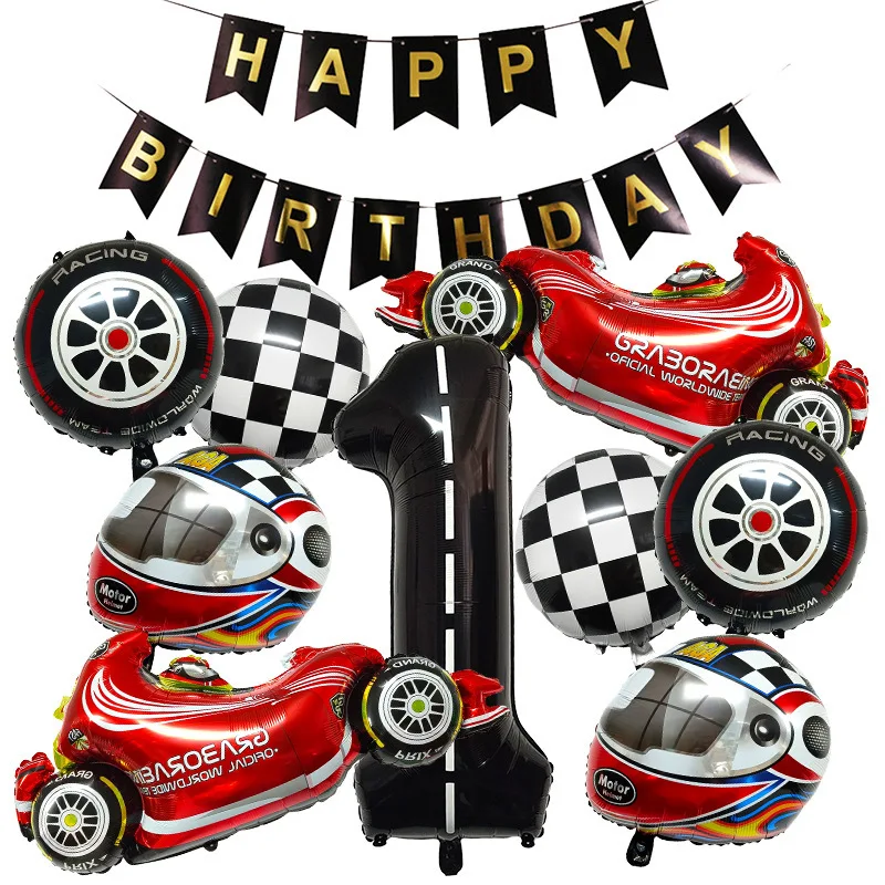 

Набор для детского дня рождения в гоночной тематике, 40 дюймов: баннер «С Днем Рождения», реквизит для фото, украшения для вечеринки, воздушные шары