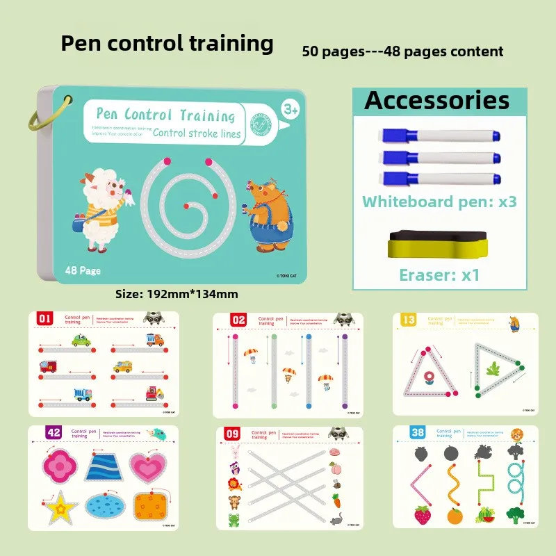 48 Pages Tracing Workbook Montessori Books Pen Control Training Early Childhood Exercise Book Reusable Calligraphy Copybook