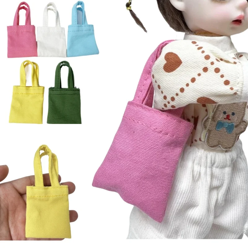 1:6 Dollhouse Miniature Canvas Bag Shoulder Bag Mini Doll Shopping Bag Handbag School Bag Coin Purse Model Dress Up Decor Toys